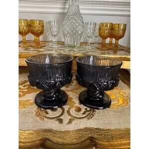 Vintage Tiffin Franciscan Madeira Dark Blue Sherbet Cups Set of 2 Footed Bowls